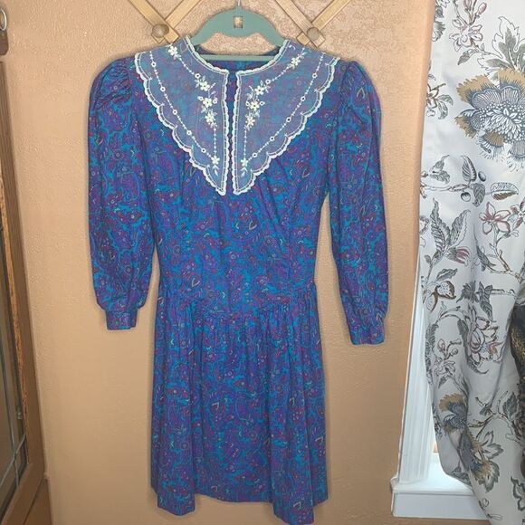 Neiman Marcus Paisley & Lace Vintage Dress Size 14 - Picture 7 of 12